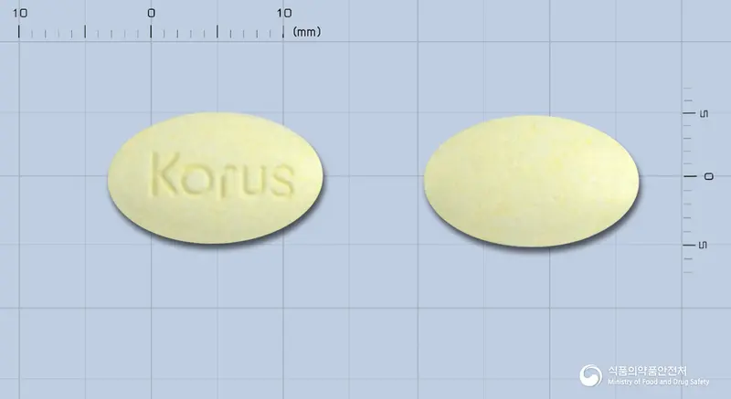 유니칼정 앞뒤 사진 (노란색 타원형, 각인 Korus)