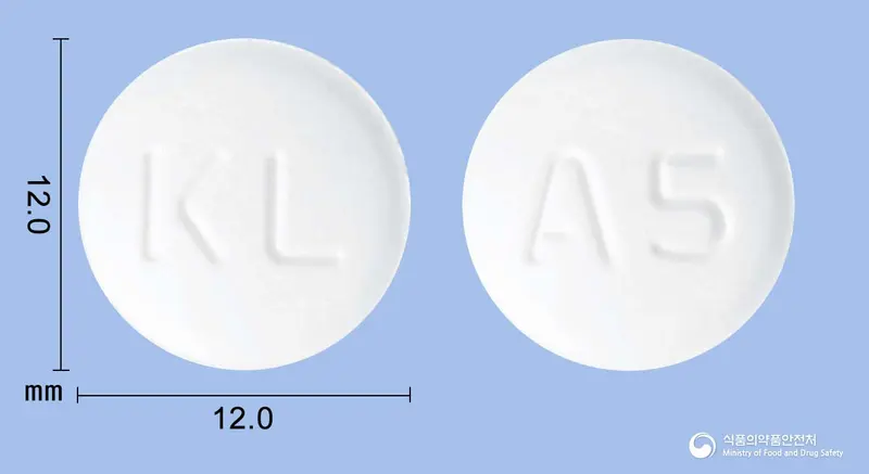 알게나정(알마게이트) 앞뒤 사진 (흰색 원형, 각인 KL / A5)