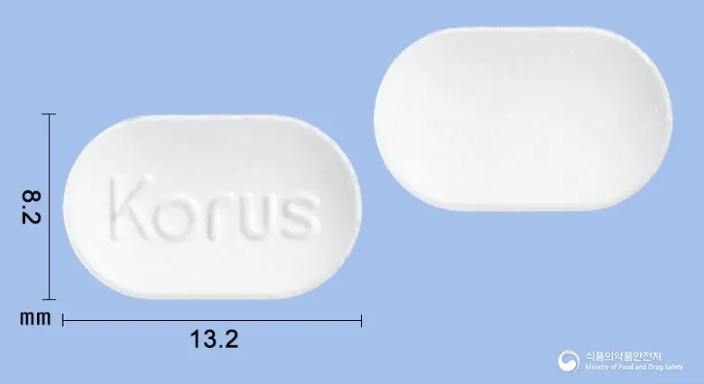 알마겐트정(알마게이트) 앞뒤 사진 (흰색 장방형, 각인 Korus)