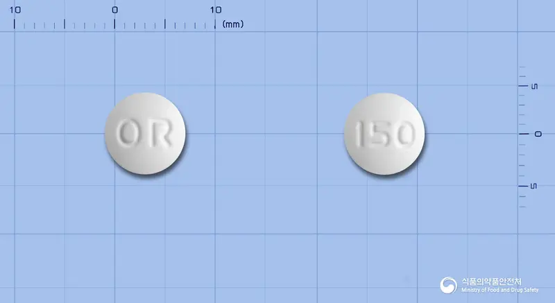 오르필서방정150밀리그램(발프로산나트륨) 앞뒤 사진 (흰색 원형, 각인 OR / 150)