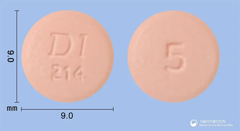 디로핀지속정(펠로디핀)(수출명:Antitrestab.) 앞뒤 사진 (분홍색 원형, 각인 DI214 / 5)
