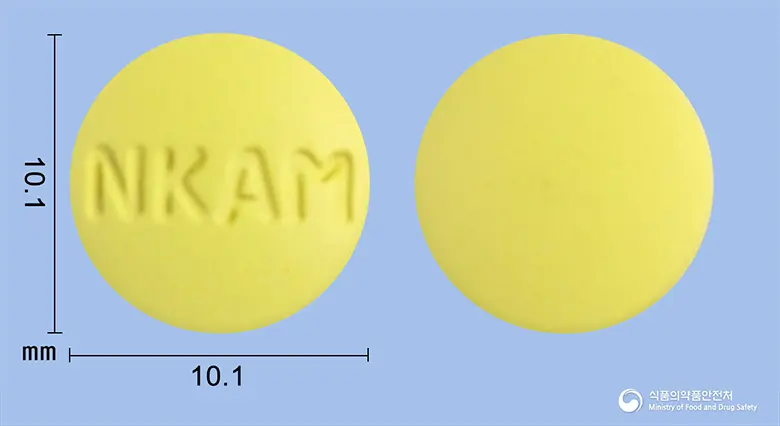 알마타정 앞뒤 사진 (노란색 원형, 각인 NKAM)