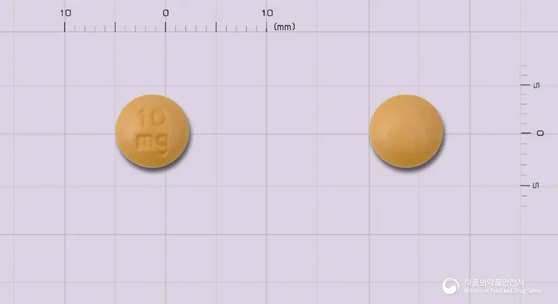 파마엠에스10서방정(모르핀황산염수화물) 앞뒤 사진 (갈색 원형, 각인 10mg)