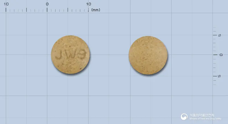 노즈펜정 앞뒤 사진 (갈색 원형, 각인 JW9)