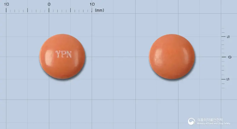 네플정 앞뒤 사진 (주황색 원형, 각인 YPN)