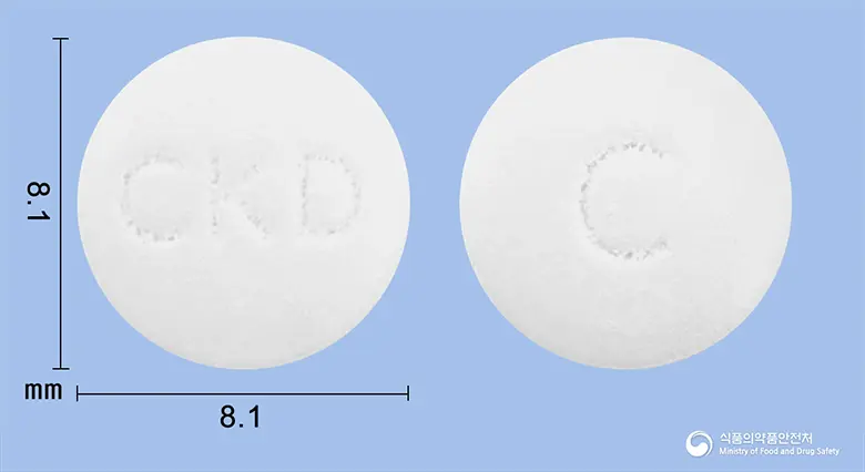 세클로낙정(아세클로페낙) 앞뒤 사진 (흰색 원형, 각인 CKD / C)