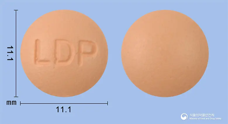 엘디핀지속정(펠로디핀) 앞뒤 사진 (분홍색 원형, 각인 LDP)