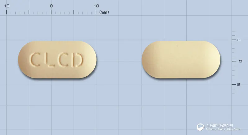 세페타트정500mg(세페타메트피복실염산염) 앞뒤 사진 (노란색 장방형, 각인 CL CD)