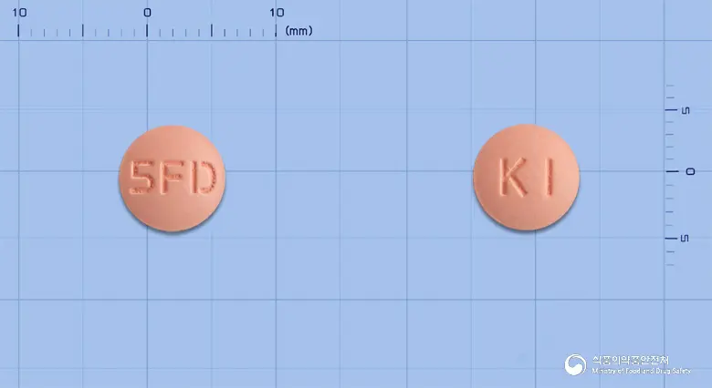 건일펠로디핀정5밀리그람 앞뒤 사진 (분홍색 원형, 각인 5FD / KI)