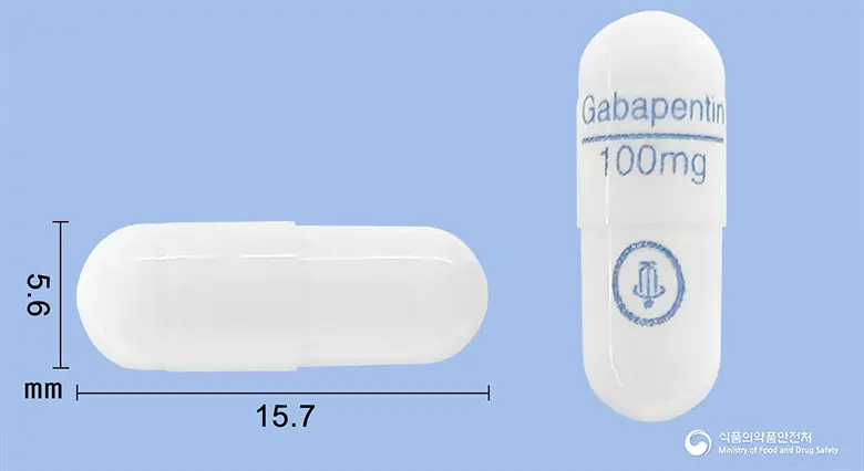 가바렙캡슐100밀리그람(가바펜틴) 앞뒤 사진 (흰색 캡슐, 각인 Gabapentin---------- 100mg)