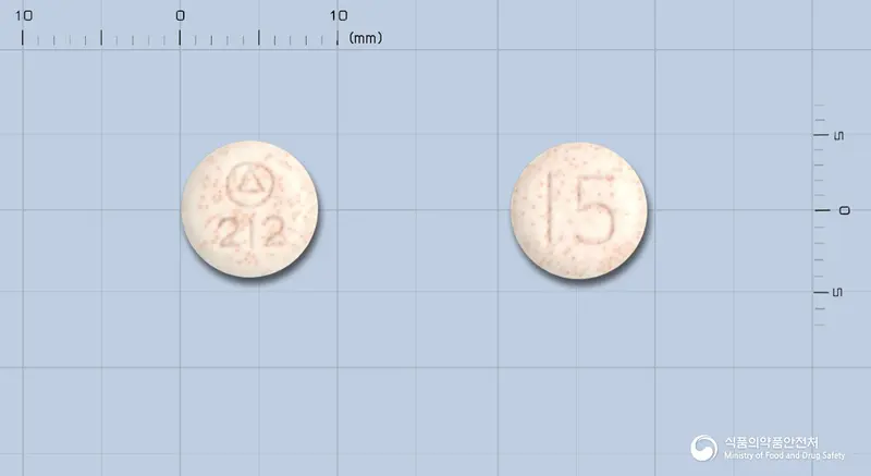 란스톤엘에프디티정15밀리그램(란소프라졸) 앞뒤 사진 (분홍색 원형, 각인 212 / 15)