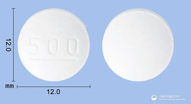 글루코파지엑스알서방정500mg(메트포르민염산염) 앞뒤 사진 (흰색 원형)