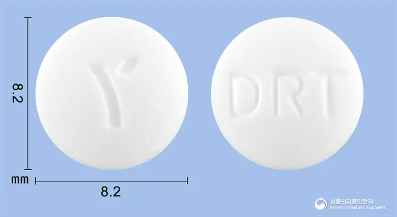 디루톨에스알정4밀리그램(톨터로딘-L-타르타르산염) 앞뒤 사진 (흰색 원형, 각인 DRT)