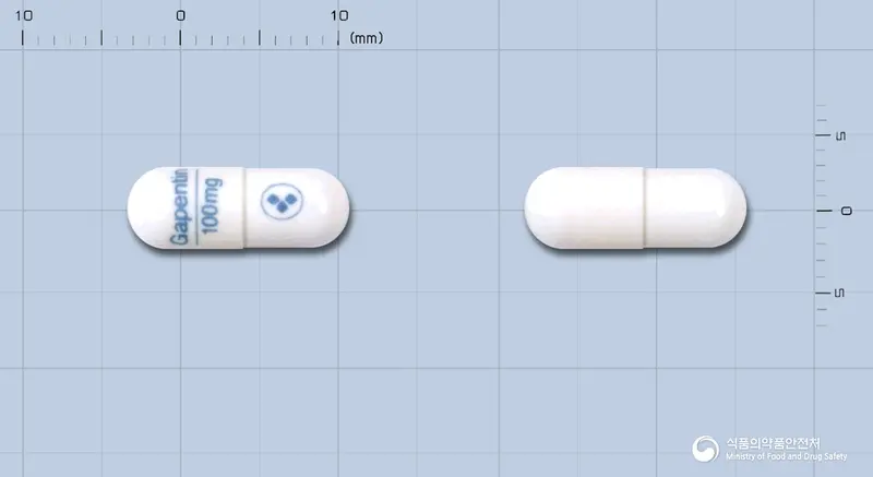 가펜틴캡슐100밀리그램(가바펜틴)(수출용) 앞뒤 사진 (흰색 캡슐, 각인 Gapentin100mg)