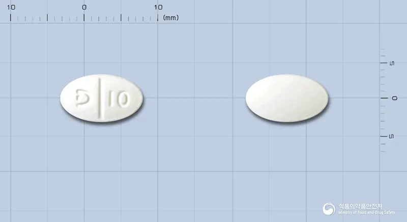 다베롤정10mg(염산베탁솔롤) 앞뒤 사진 (흰색 타원형, 각인 10)