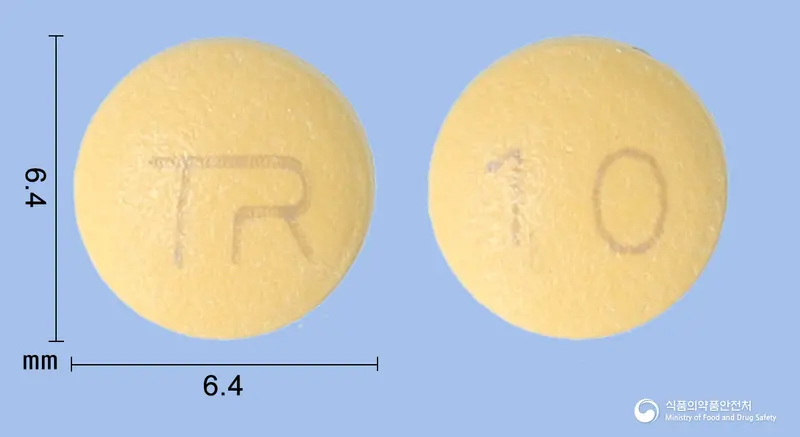 라베트정10mg(라베프라졸나트륨) 앞뒤 사진 (주황색 원형, 각인 10)
