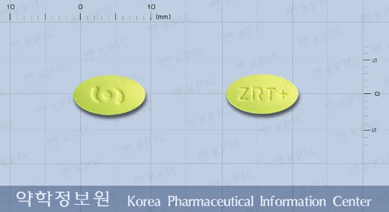 자로탄플러스정 앞뒤 사진 (연두색 타원형, 각인 ZRT+)
