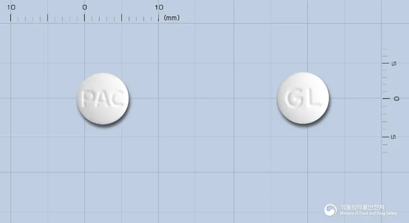 글리케어정15밀리그램(염산피오글리타존) 앞뒤 사진 (흰색 원형, 각인 PAC / GL)