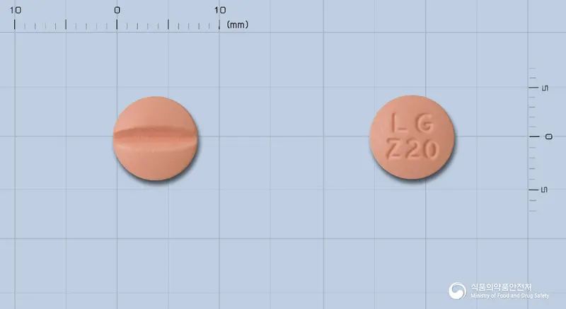 자니딥정20밀리그램(레르카니디핀염산염) 앞뒤 사진 (분홍색 원형, 각인 LG Z20)
