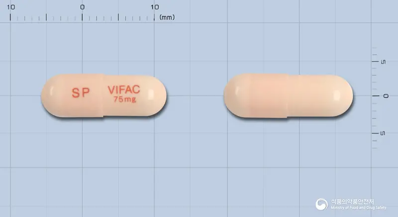 비바팍신서방캡슐75밀리그램(벤라팍신염산염) 앞뒤 사진 (분홍색 캡슐, 각인 SP VIFAC 75mg)