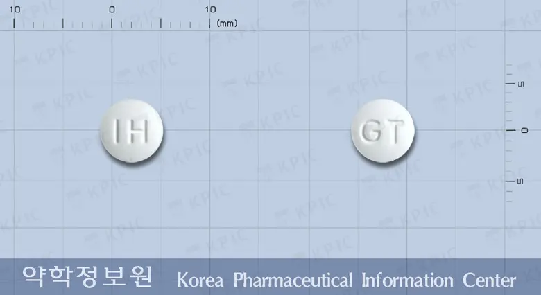 글루타존정(피오글리타존염산염) 앞뒤 사진 (흰색 원형, 각인 IH / GT)