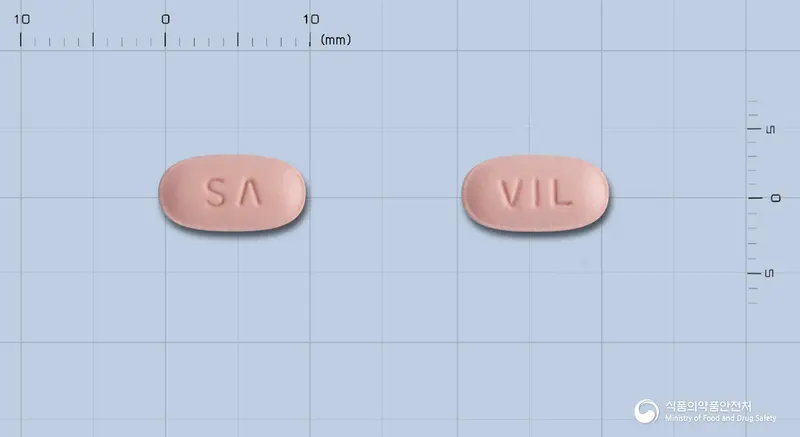 카사르탄플러스정80/12.5밀리그램 앞뒤 사진 (분홍색 타원형, 각인 VIL)
