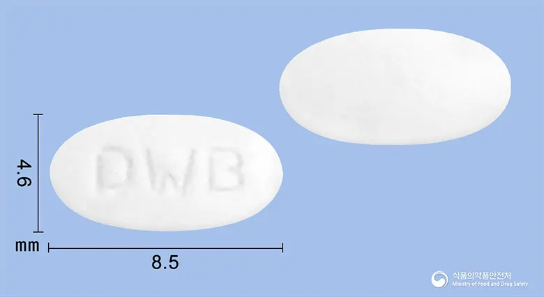 아토바디핀정5mg/10mg 앞뒤 사진 (흰색 타원형, 각인 DWB)