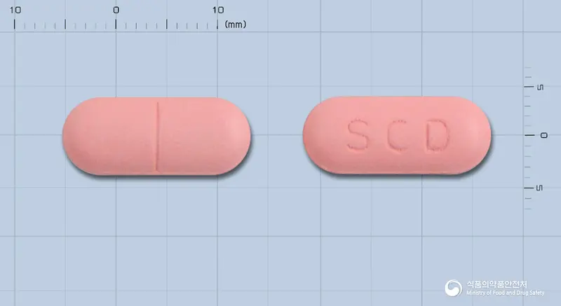 베리콜노즈정 앞뒤 사진 (분홍색 장방형, 각인 SCD)