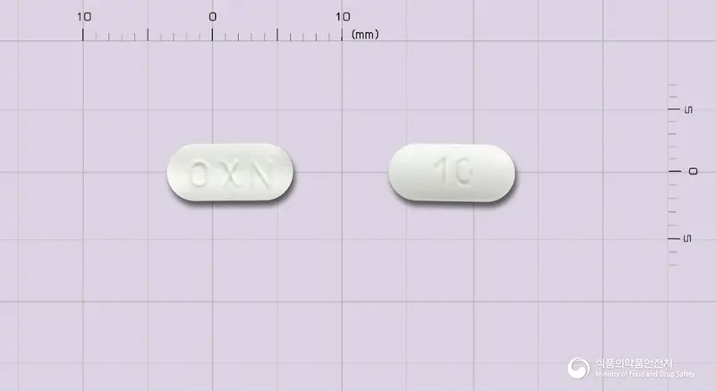 타진서방정 10/5mg 앞뒤 사진 (흰색 장방형, 각인 OXN / 10)