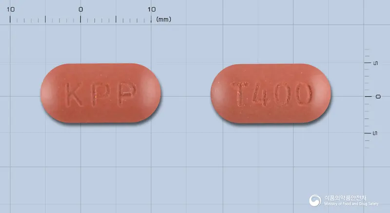 조인트탑400정 앞뒤 사진 (갈색 장방형, 각인 KPP / T400)