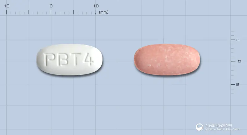 텔카탄플러스정80/12.5밀리그램 앞뒤 사진 (흰색 타원형, 각인 PBT4)