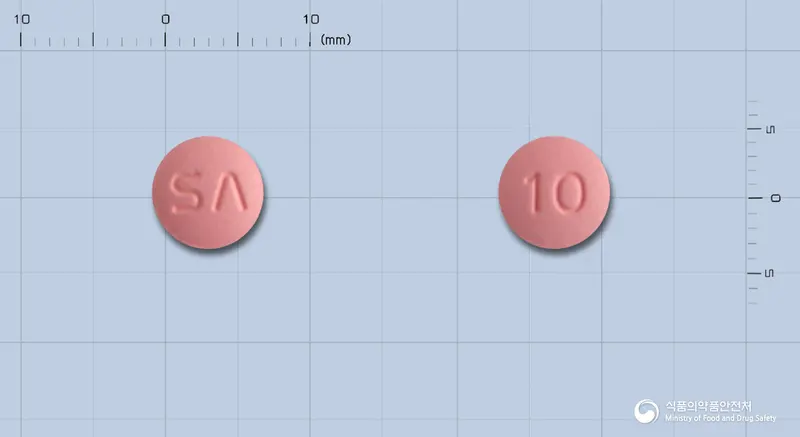 크레로슈정10밀리그램(로수바스타틴칼슘) 앞뒤 사진 (분홍색 원형, 각인 10)