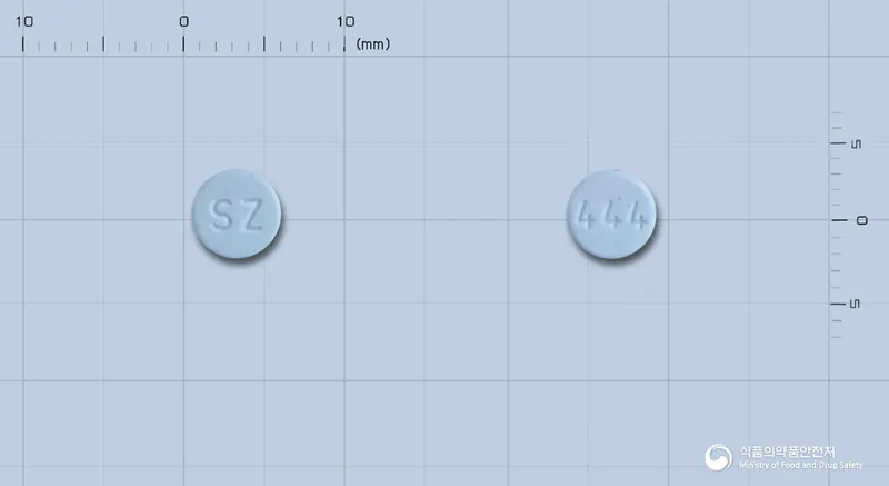 산도스아리피프라졸정5mg 앞뒤 사진 (파란색 원형, 각인 SZ / 444)