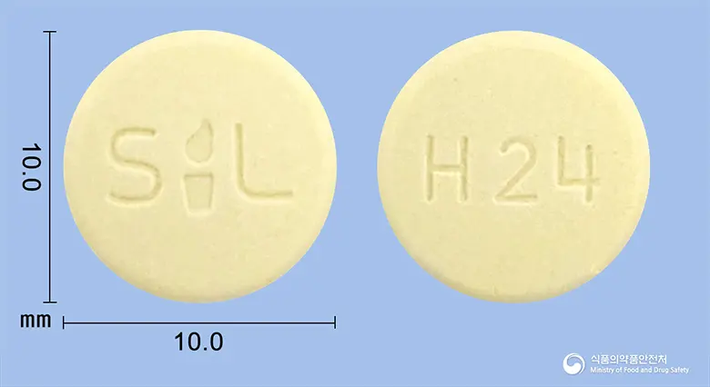 텔미스플러스정80/25mg 앞뒤 사진 (노란색 원형, 각인 H24)