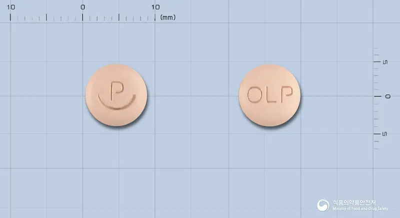 올데사르플러스정20/12.5밀리그램 앞뒤 사진 (분홍색 원형, 각인 OLP)