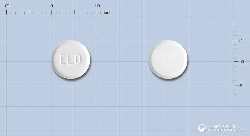 렉사프로멜츠구강붕해정10밀리그램(에스시탈로프람) 앞뒤 사진 (흰색 원형, 각인 ELO)