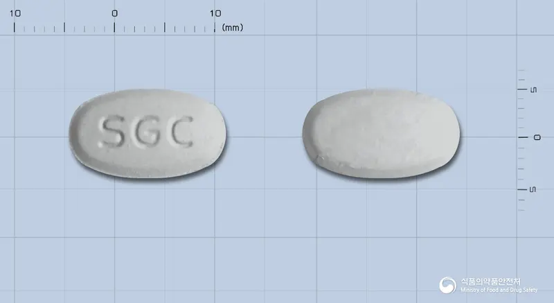 비맥스실버정 앞뒤 사진 (회색 타원형, 각인 SGC)