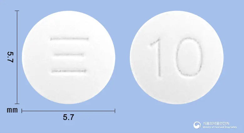 바로스타틴정10mg(아토르바스타틴칼슘삼수화물) 앞뒤 사진 (흰색 원형, 각인 10)