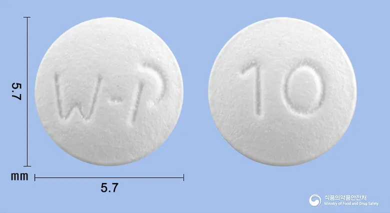 아트로드정10mg(아토르바스타틴칼슘수화물) 앞뒤 사진 (흰색 원형, 각인 10)
