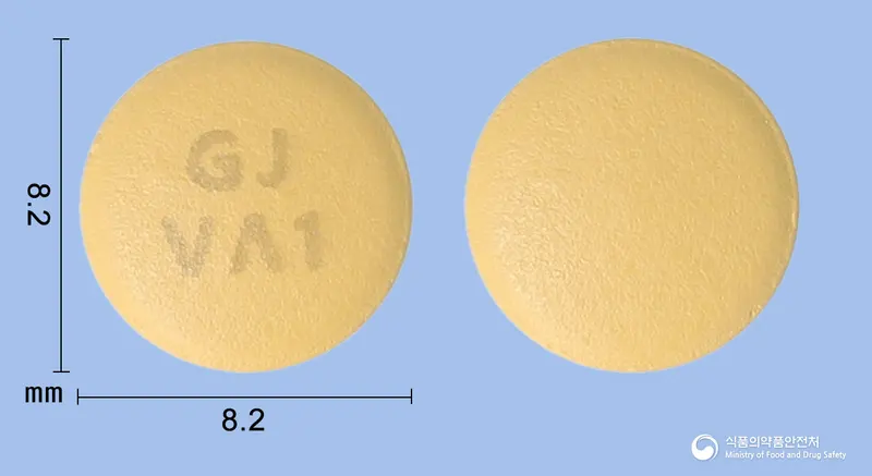 씨알비정5/80mg 앞뒤 사진 (주황색 원형, 각인 VΛ1)