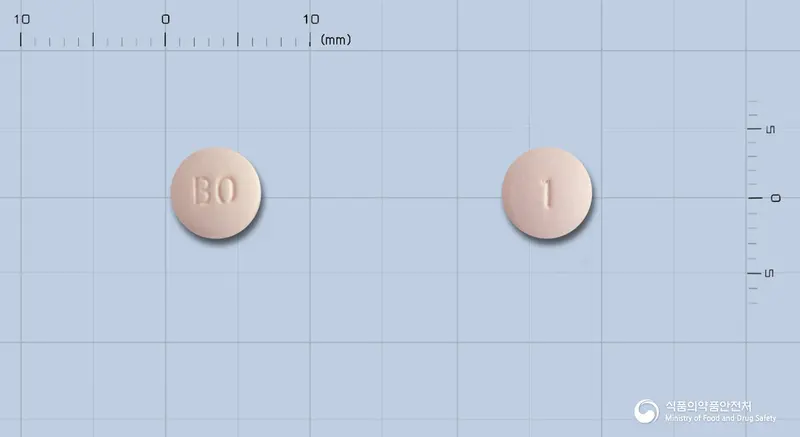 파센탄정62.5밀리그램(보센탄수화물) 앞뒤 사진 (분홍색 원형, 각인 BO / 1)
