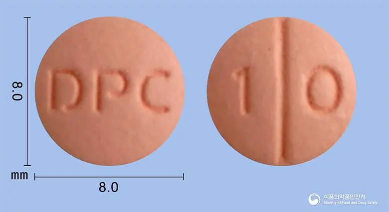 동광로수바스타틴칼슘정10mg 앞뒤 사진 (분홍색 원형, 각인 DPC / 1 0)