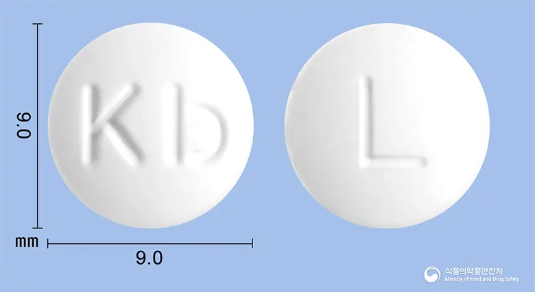 레보코프정(레보드로프로피진) 앞뒤 사진 (흰색 원형, 각인 Kb / L)