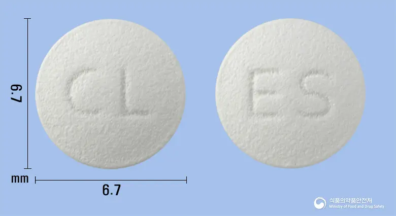 세페리손정(에페리손염산염) 앞뒤 사진 (흰색 원형, 각인 CL / ES)