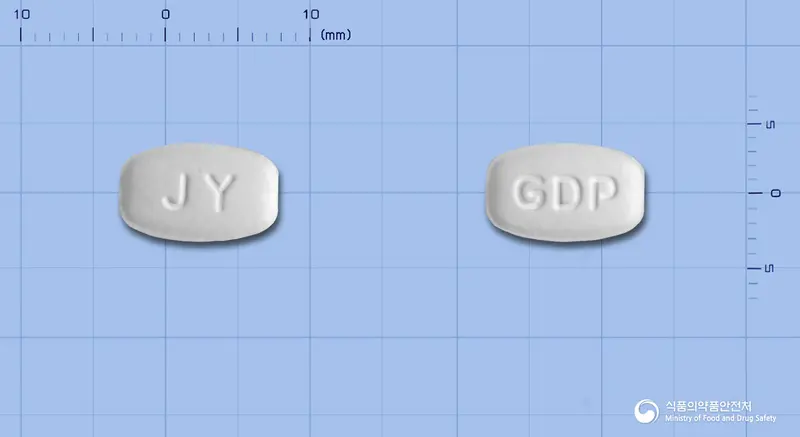 지노드론플러스디정 앞뒤 사진 (흰색 타원형, 각인 JY / GDP)