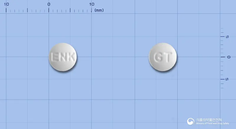 액토피스정(피오글리타존염산염) 앞뒤 사진 (흰색 원형, 각인 ENK / GT)