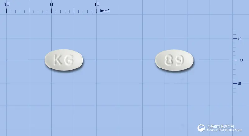 암로스틴정5mg/10mg 앞뒤 사진 (흰색 타원형, 각인 KG / 89)