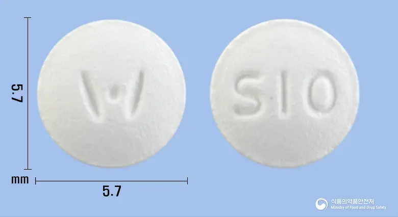 휴스타정10mg(아토르바스타틴칼슘수화물) 앞뒤 사진 (흰색 원형, 각인 S10)