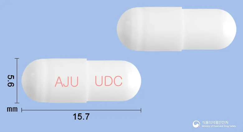 유리도신캡슐4밀리그램(실로도신) 앞뒤 사진 (흰색 캡슐, 각인 AJU UDC)