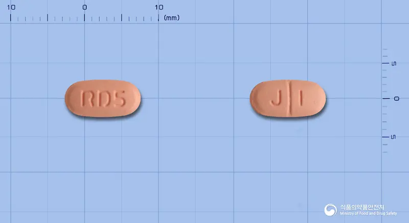로제듀오정10/5밀리그램 앞뒤 사진 (분홍색 장방형, 각인 RD5 / J I)